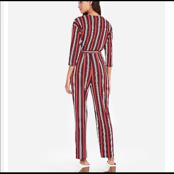 Express Red Surplice Striped Jumpsuit, SIZE XS - Picture 3 of 8